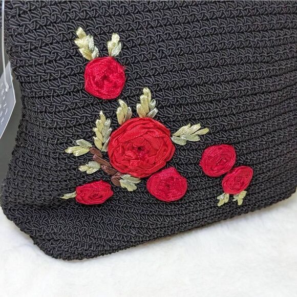 Crazy Horse by Liz Claiborne Women's Rose Handbag Black Size 6"x8" NWT - Picture 4 of 10